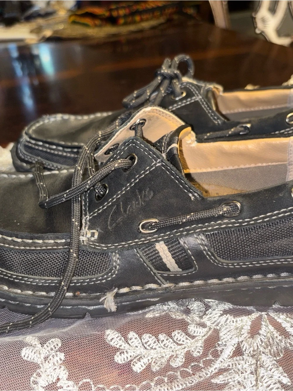 Clarks Black Leather and Fabric Men’s Boat Shoes